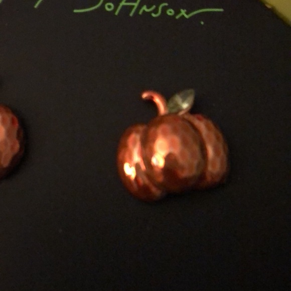 Betsey Johnson Orange Metallic Pumpkin Stud Earrings Crystal Accent NIB - Picture 7 of 13